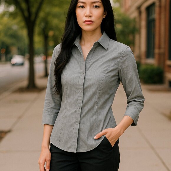Lafayette 148 Shirt Button Up Top Long Sleeves Gray Size 4 Office Career Work - Picture 1 of 7